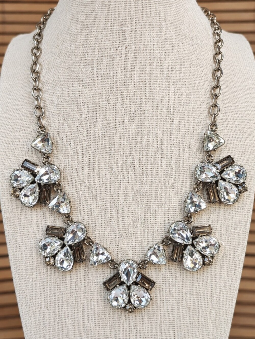 Stella • Dot Statement Necklace Clear Teardrop and Topaz Baguette Stones Brass